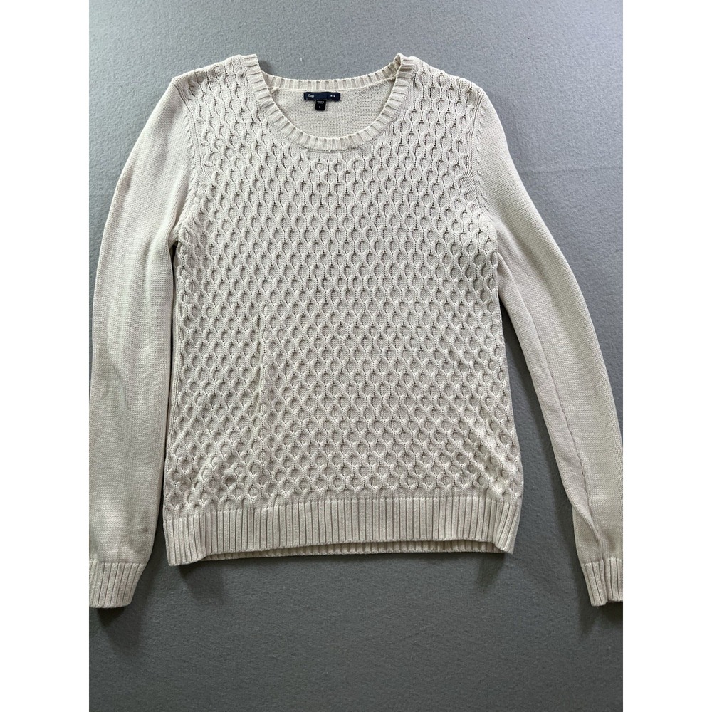 Gap Women's Large Honeycomb Crew Neck Sweater Ivory Frost‎